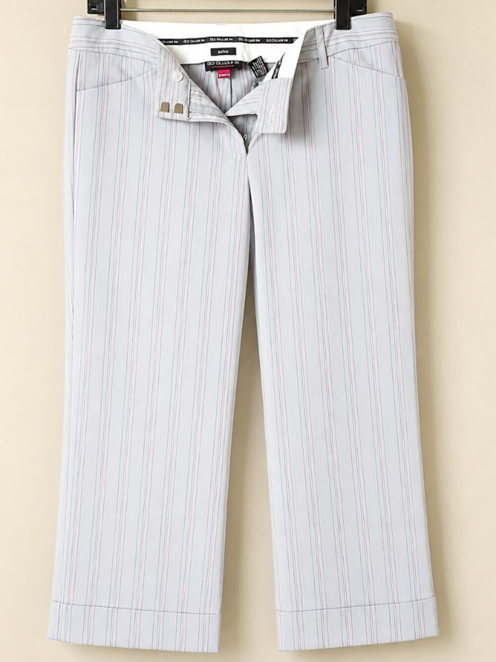 Soho Old College Inn Women's Gray Striped Stretch Cropped Pants SZ 11